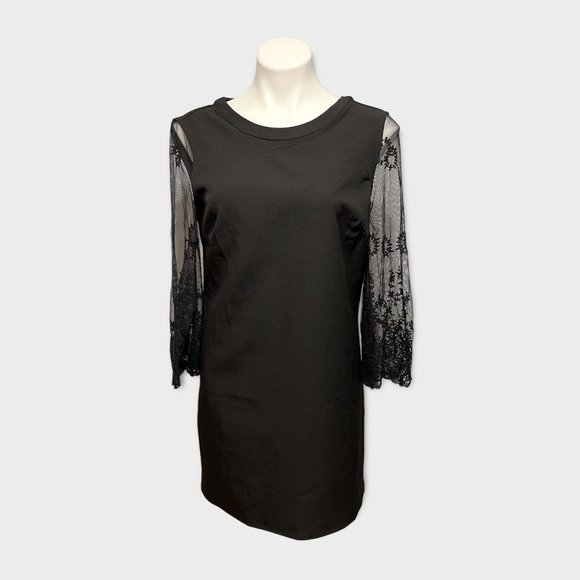 Lulu's Small Once Upon A Midnight Black Crewneck Long Mesh Sleeve Cocktail Dre… - Picture 2 of 6